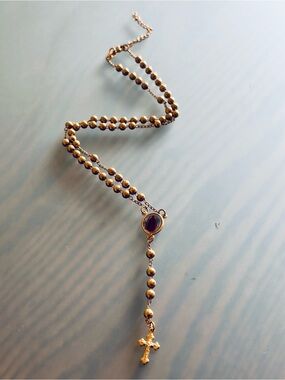 Brazilian 14K Gold plated Rosary-Style Beaded Necklace with Cross